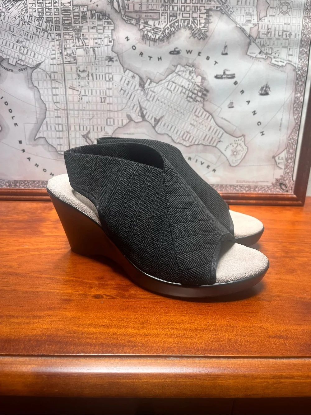 Charleston Shoe Company Black Wedge Sandals Size 7